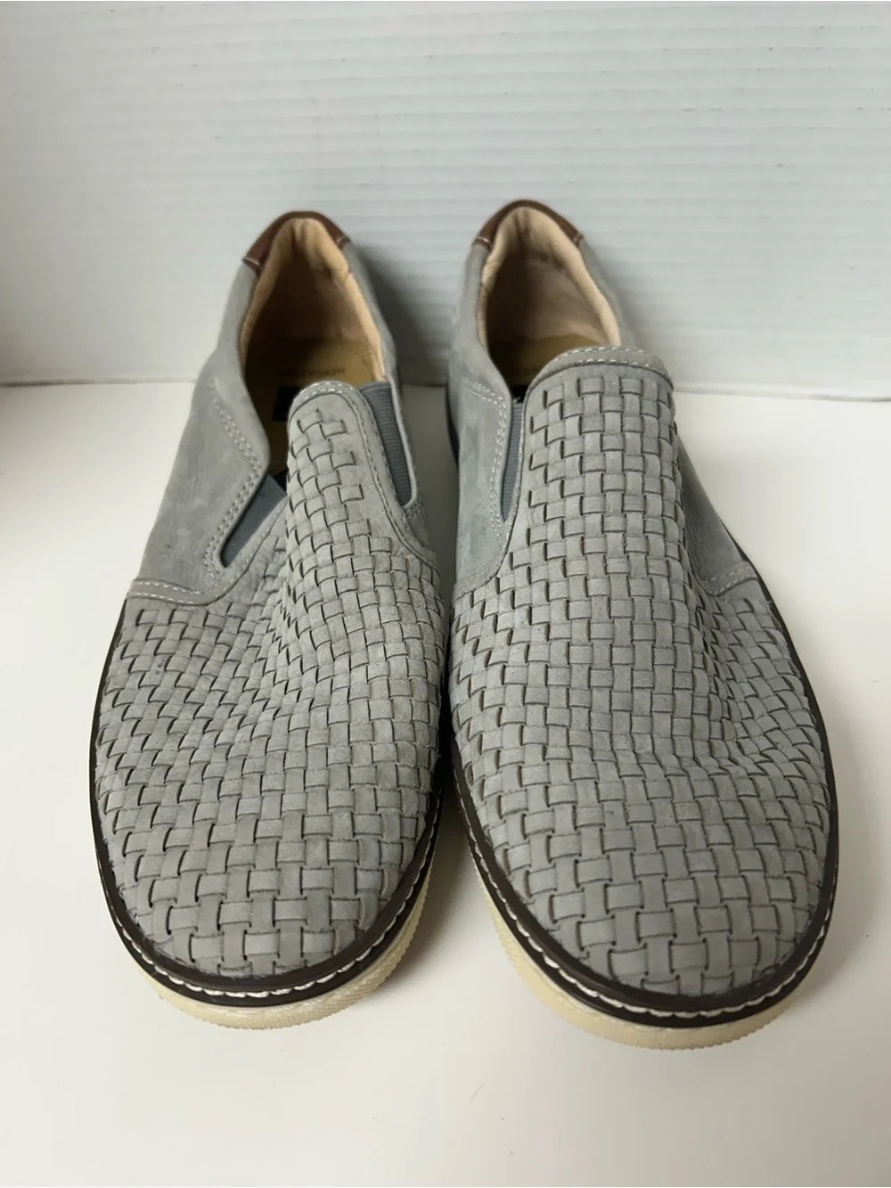 Johnston & Murphy McGuffey Woven Slip On Loafers Grey Leather Sheepskin 10.5